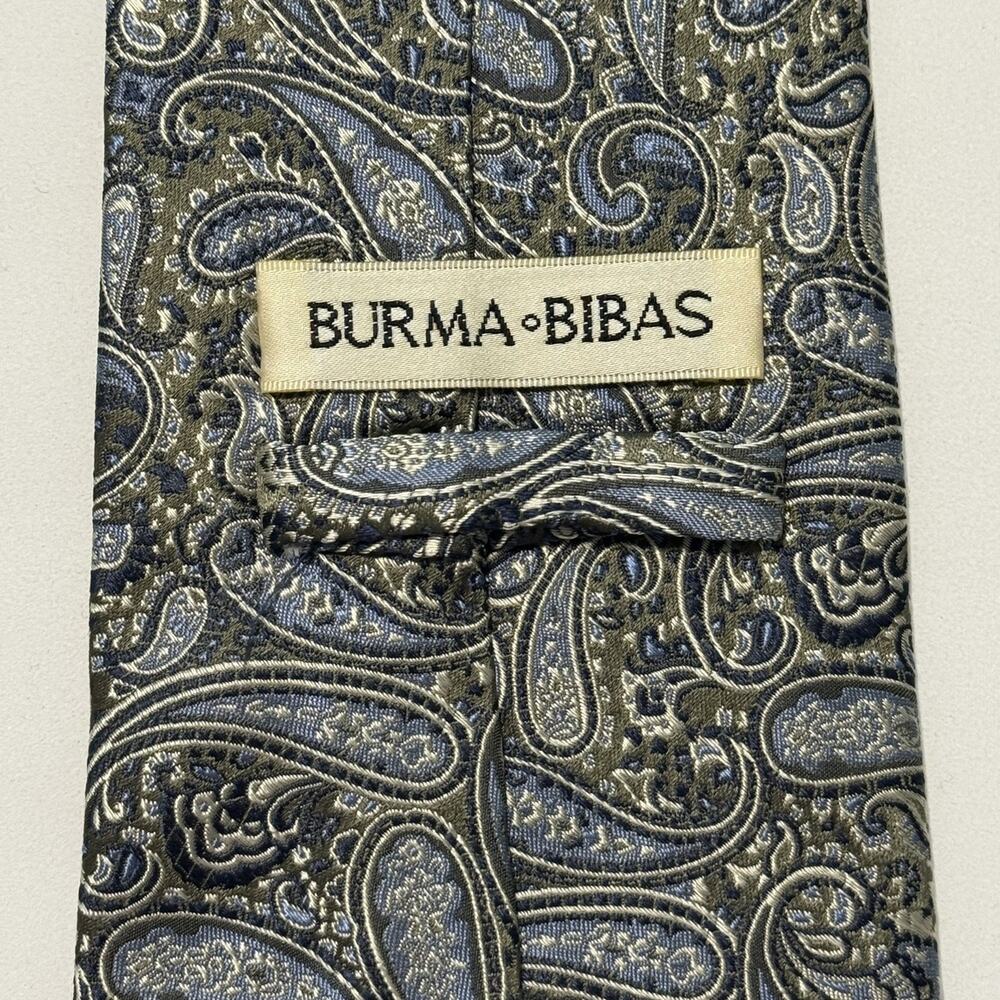 Burma Bibas Blue Gray Paisley Men’s Silk Necktie Designer Extra Long 64”x 4”